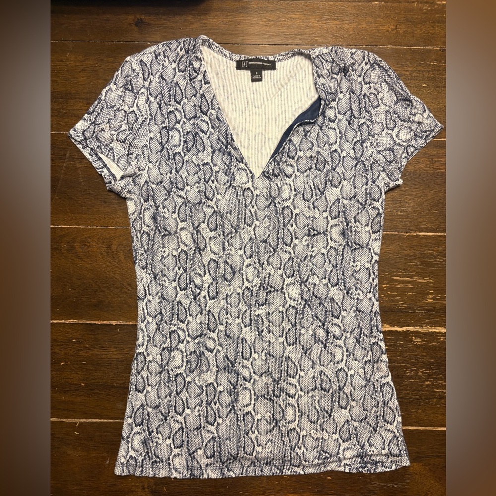 INC International Concepts Navy Snake Print V-Neck Top